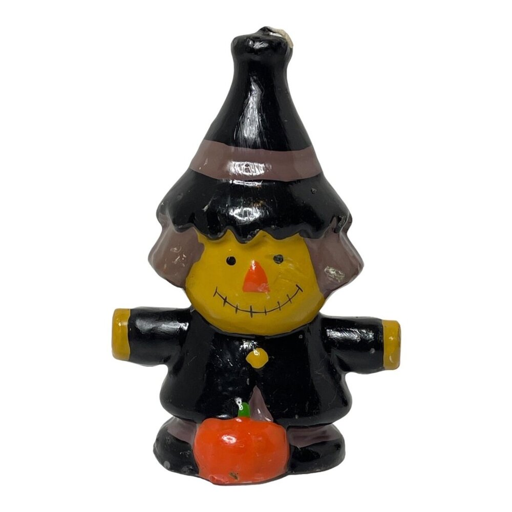 Vintage Halloween Candle Witch Scarecrow pumpkin Stitched Face Spooky Fall FLAW